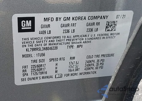 2022 Chevrolet Trailblazer Awd Lt from USA, damaged, VIN KL79MRSL3NB046339